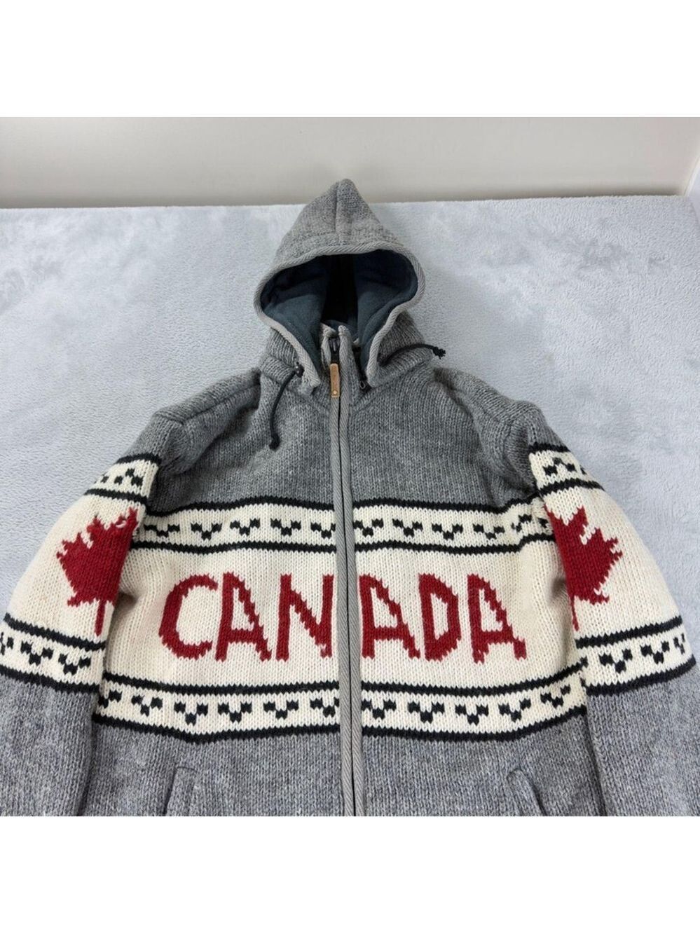 VTG Ark Imports Men's Size XXL 100% New Zealand Wool Cowichan Maple Leaf Jacket - Picture 7 of 8